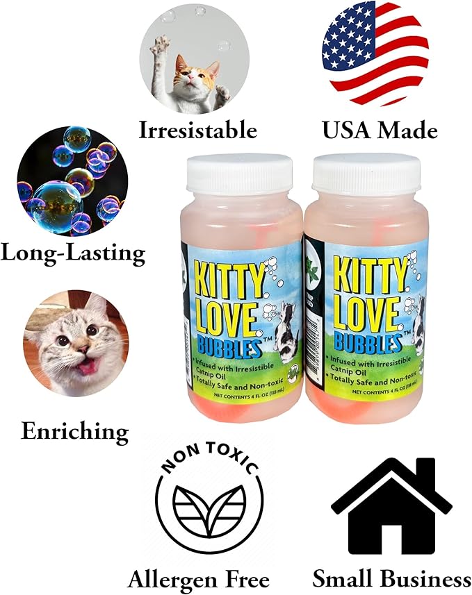 Kitty Love Bubbles, Catnip Scented Bubbles 4oz. Bottle-2 Pack for Cats