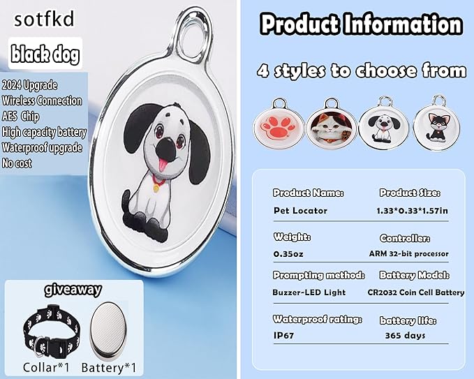 Dog Tracker-Pet Tracker-Dog Tracking Collar | No Charging Required | No Monthly Fee | Waterproof | Works with Any Collar (Android and iOS Universal)