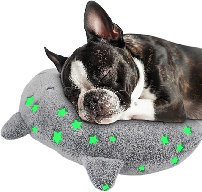 Dog Calming Pillow Glow in The Dark, Soft U-Shaped Pet Pillows for Dogs & Cats, Machine Washable, Dog Neck Pillow, Joint Relief, Better Sleep (Large, Gray)