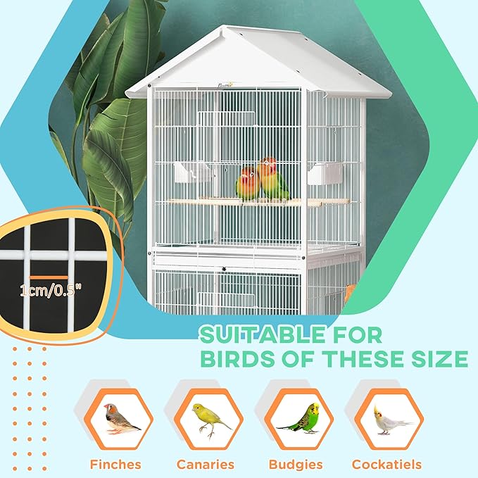 NicBex 67" Metal Bird Cage, Large Parakeet Cages with Stand,Pet Flight Birdcage for Parrot Lovebirds Finches Parakeets Budgie Parrotlet Conures,Bird Aviary Indoor with Rolling Stand,White