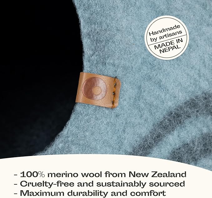 MEOWFIA Premium Felt Cat Bed Cave - Handmade 100% Merino Wool Bed for Cats and Kittens (Light Shades) (Large, Aquamarine)