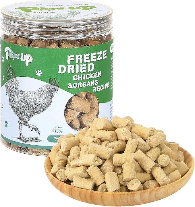 Freeze Dried Dog Treats,Chicken Breast&Organs Recipe Raw Dog Food Topper, High Protein Freeze-Dried Food for Cats, Rawhide Free, Gluten&Grain Free, 5.3oz