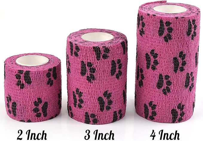 AUPCON Vet Wrap Cohesive Bandages Bulk Self Adhesive Bandage Wrap Self Adherent Wrap Non-Woven for Dogs Pet Animals & Ankle Sprains & Swelling 4 Inch x 5 Yards (2 Pack Pink Paws)