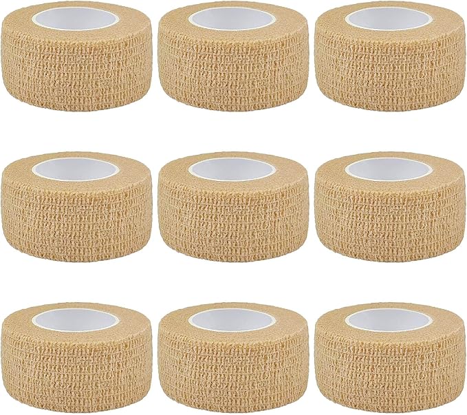 Self Adhesive Bandage Wrap, 9 Pack 1" x 5 Yards, Athletic Tape, Elastic Bandage, Self Stick Wrap for Ankle, Wrist, Finger, Sports (Skin Color)