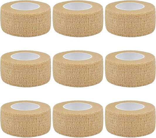 Self Adhesive Bandage Wrap, 9 Pack 1" x 5 Yards, Athletic Tape, Elastic Bandage, Self Stick Wrap for Ankle, Wrist, Finger, Sports (Skin Color)