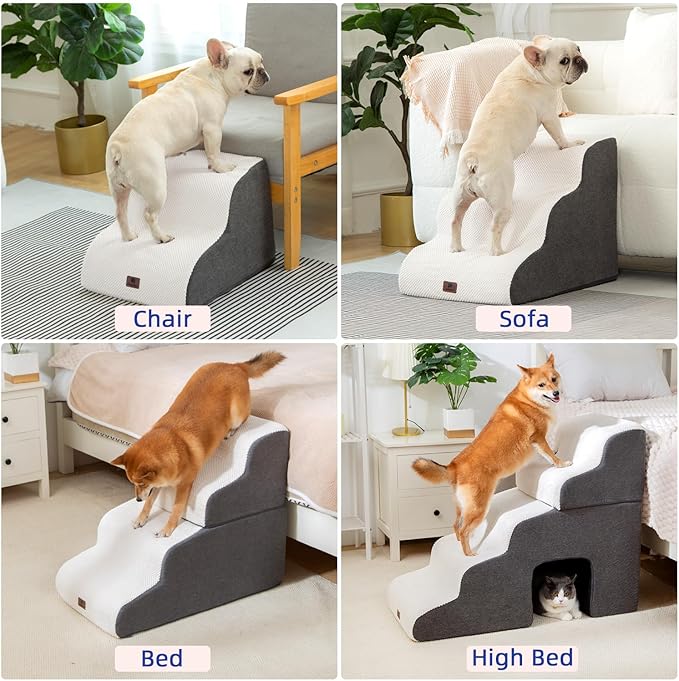 Dog Stairs Ramp for High Beds and Couch,Curved Dog Steps for Small Dogs and Cats Pet Stairs Non-Slip Balanced Portable Pet Step Indoor, 4 Steps,Beige