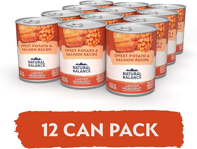 Natural Balance Limited Ingredient Adult Grain-Free Wet Canned Dog Food, Sweet Potato & Salmon Recipe, 13 Ounce (Pack of 12)