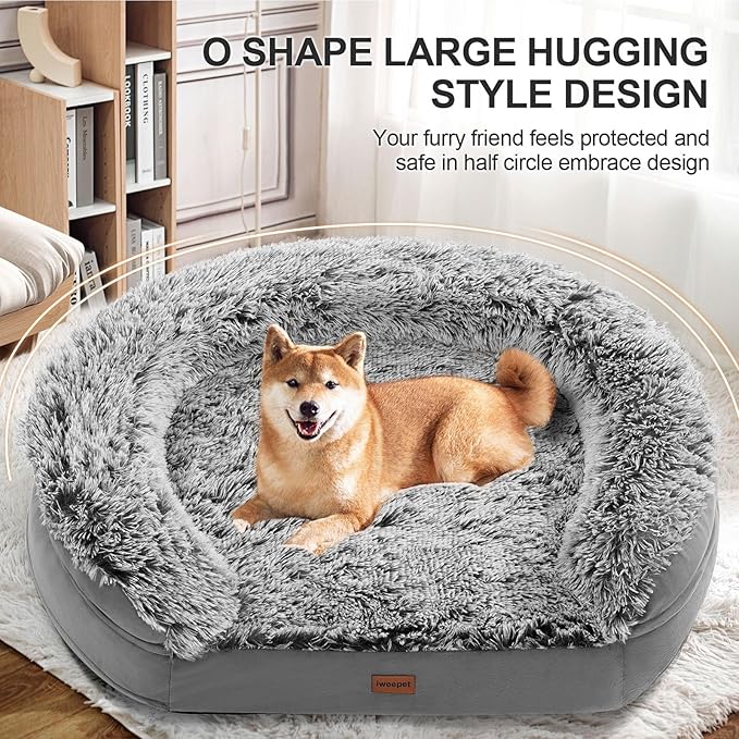 Orthopedic Dog Beds for Large Dogs, 3.7 inch Thickened Supportive Dog Sofa Bed with 28D Egg-crate Foam, Removable Washable Plush Cover, Waterproof Lining, Half-Round Design for Puppy, Senior Dog