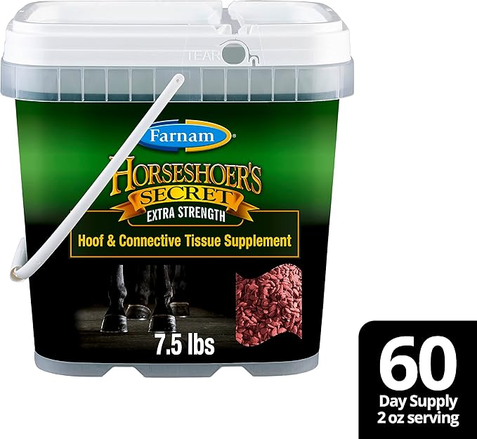 Farnam Horseshoer's Secret Extra Strength Hoof Supplements & Connective Tissue Supplement, Promotes Strong, Healthy Hooves, Tendon & ligaments, 7.5 lbs, 60 Day Supply