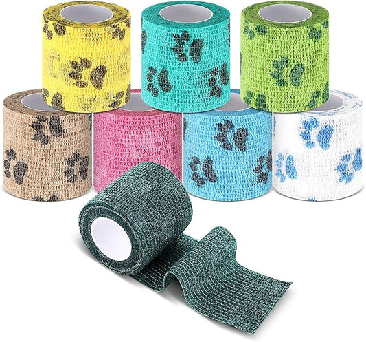 8 Rolls Pet Self Adhesive Bandage Wrap Bitter Vet Wrap Dog Bandage Pet Wrap Bandage Non Woven Tape for Dog Pet Cat Horses Birds Animals, 8 Colors