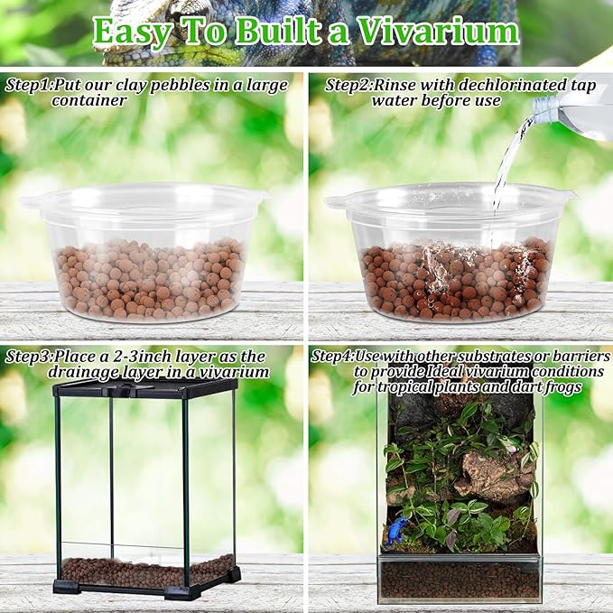 10LBS Expanded Clay Balls Terrarium Substrate for Reptiles - 100% Organic Lightweight Clay Pebbles Substrate Frogs False Bottom Substrate, Bioactive Terrarium Substrate for Drainage and Moisture