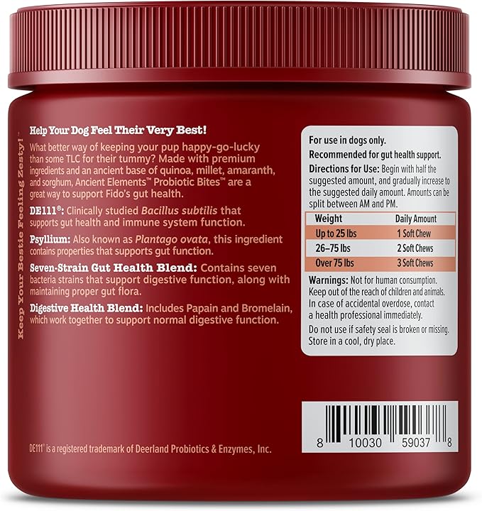 Zesty Paws Probiotics for Dogs - Digestive Enzymes for Gut Flora, Digestive Health, Diarrhea & Bowel Support - Clinically Studied DE111 - Dog Supplement Soft Chew for Pet Immune System - AE, 90 Ct