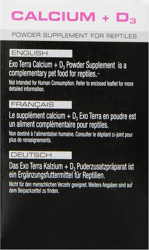 Exo Terra Calcium + D3 Powder Supplement for Reptiles and Amphibians, 1.4 Oz., PT 1855