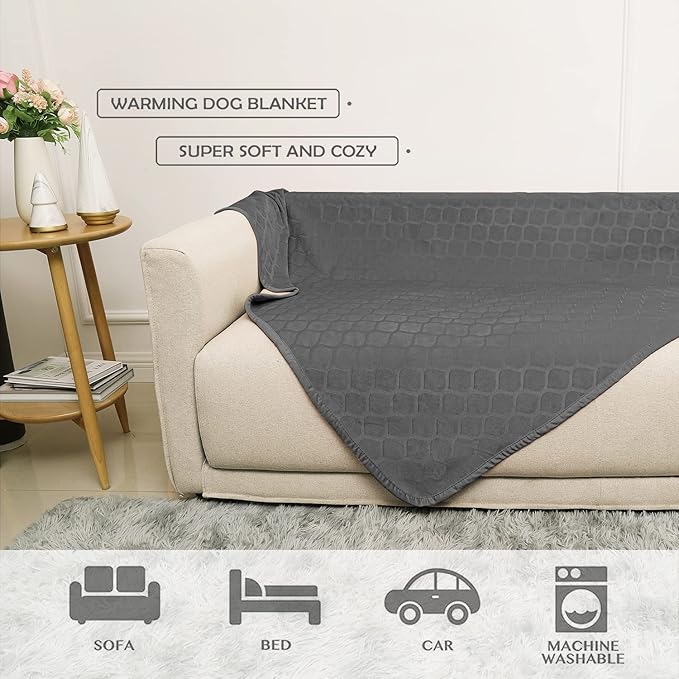 fuguitex Waterproof Dog Blanket Bed Cover Dog Crystal Velvet Moroccan Fuzzy Cozy Plush Pet Blanket Throw Blanket for Couch Sofa(52 * 82 inch, Dark grey+Beige)