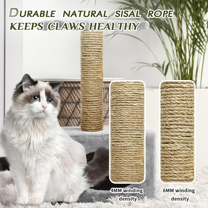 Cat Natural Sisal Rope 1/4 Inch 6mm 164-Feet for Cat Scratching Post Tree Tower Replacement Repair and Replace, DIY Hemp Twine Rope for Cat Scratching Furniture Window Perch and Crafts Gardening