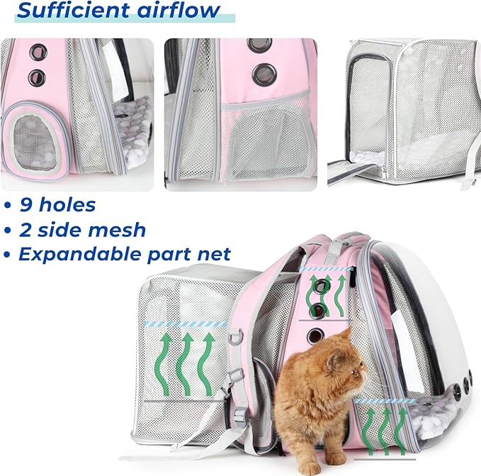 LOLLIMEOW Pet Carrier Backpack, Bubble Backpack Carrier, Cats and Puppies,Airline-Approved, Designed for Travel, Hiking, Walking & Outdoor Use (Dual Expandable-Pink)