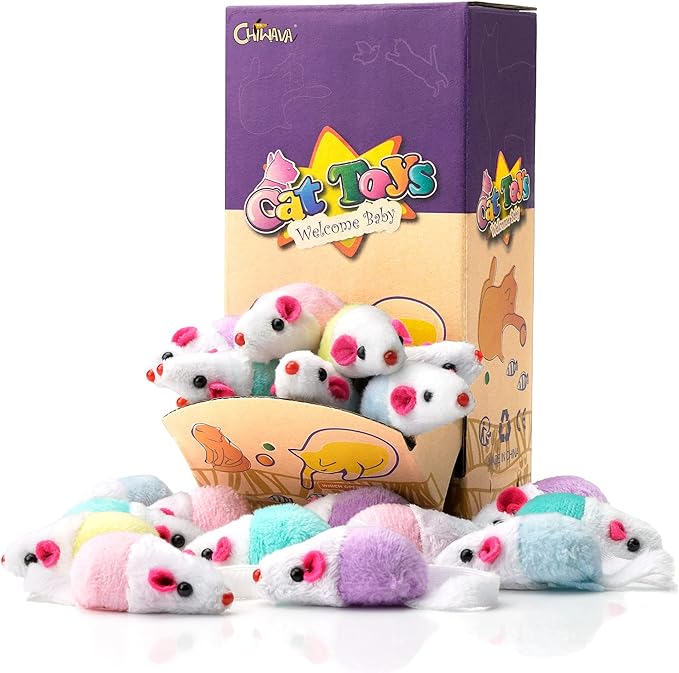 CHIWAVA 36 Pack 1.8 Inch Small Interactive Cat Toys Mice with Catnip Rattle Sound Mouse for Indoor Cats Kitten Play