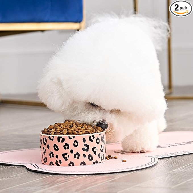 Juicy Couture Give Me Treats Pet Bowl Set - Pink Leopard 16 oz - Ceramic Set of 2 Bowls