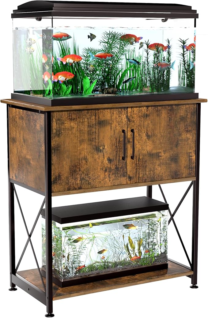 20-29 Gallon Aquarium Stand Metal Frame Fish Tank Stand with Cabinet Storage, for 20 Gallon Long Aquarium,30.7" L*16.5" W Tabletop,330LBS Capacity Rustic Brown and Black PG01YGN