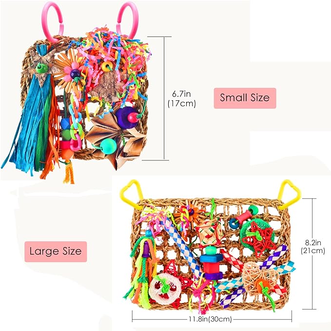 KATUMO Bird Toys, 2 Pack Parrot Grass Mat Parakeet Foraging Wall Toys Bird Climbing Hammock Conure Chew Toys for Parakeets, Cockatiels, Sun Conures, Lovebirds, Budgies, Small to Medium Birds