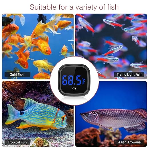 Wireless Digital Aquarium Thermometer, Stick On Fish Tank Thermometer, Small Aquarium Temperature Gauge with LED Touch Screen, 0.18℉ Resolution, for Aquariums, Terrariums, 2 Pack