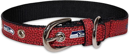 Pets First Tough Leather Pet Collar NFL Seattle Seahawks Premium Dog Collar, Limited Edition, Size Small. Best & Strongest Heavy-Duty Dog Collar!, Small (12-15"" Long & 0.75"" Wide) (SEA-3081-SM)