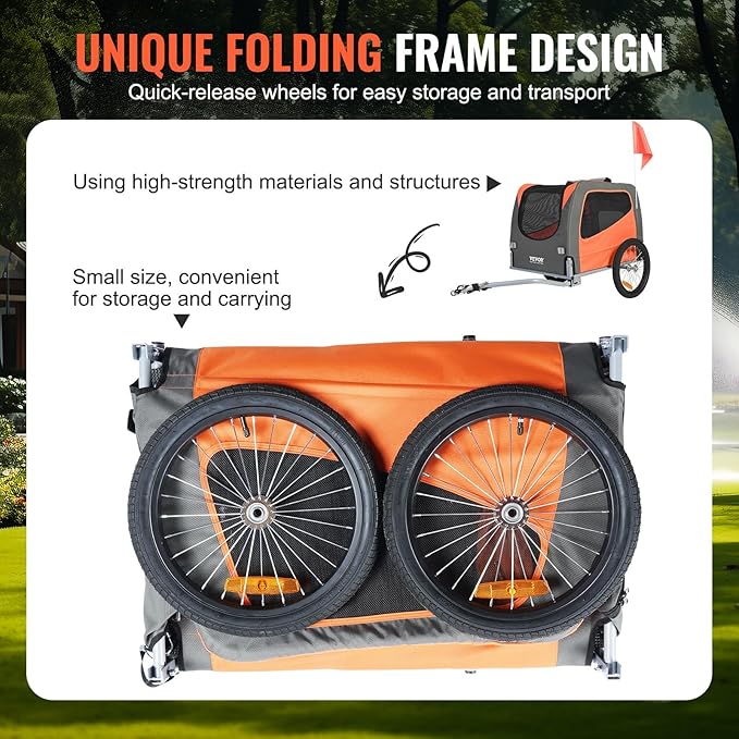 VEVOR Dog Bike Trailer, Supports up to 66/88/100 lbs, Pet Cart Bicycle Carrier, Easy Folding Frame with Quick Release Wheels, Universal Bicycle Coupler, Reflectors, Flag, Collapsible to Store