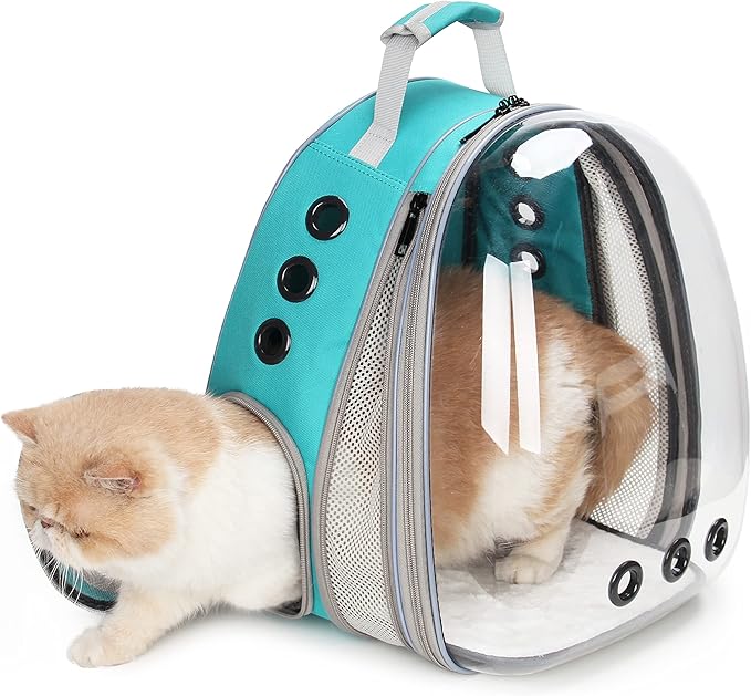 LOLLIMEOW Pet Carrier Backpack, Bubble Backpack Carrier, Cats and Puppies,Airline-Approved, Designed for Travel, Hiking, Walking & Outdoor Use (Front Expandable-Green)