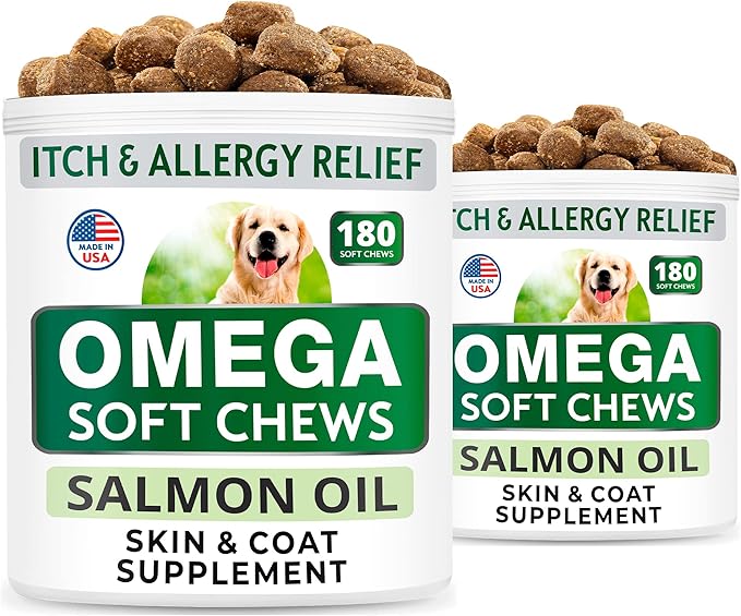 BARK&SPARK (Pack of 2 Omega 3 for Dogs - 360 Fish Oil Chews for Dog Shedding, Skin Allergy, Itch Relief, Hot Spots Treatment - Joint Health - Skin & Coat Supplement - EPA&DHA Fatty Acids - Salmon Oil