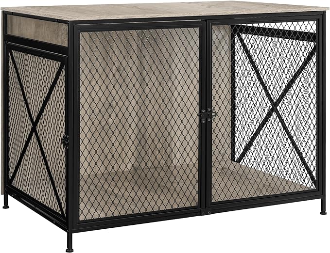 DWANTON Dog Crate Furniture, 42.5" L Three-Door Wooden Dog Kennel Indoor, Connectable expansion, Wooden Dog Crate Table for Small/Medium/Large Dog, Dog House, Dog Cage Large, Greige