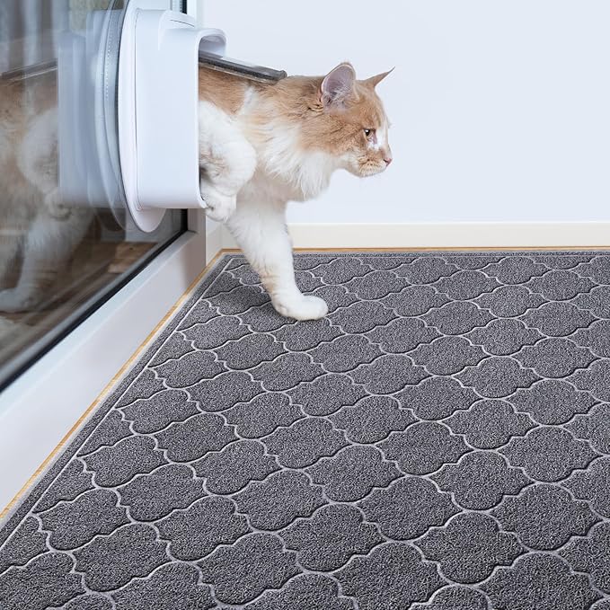 LuxStep Cat Litter Mat Litter Trapping Mat, 35x47 Inch Waterproof and Non-Slip Litter Box Mat for Clean Floors, Soft on Cat Paws, Large Litter Pad for Indoor Cat Supplies and Essentials, Grey