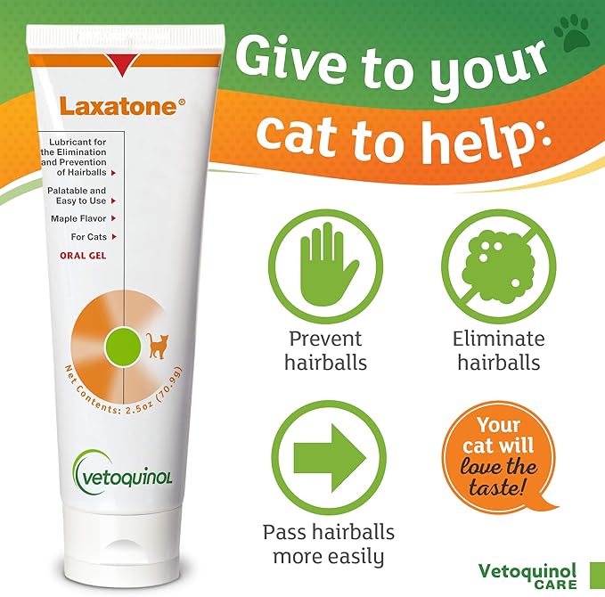 Vetoquinol Laxatone: Oral Hairball Lubricant Gel for Cats – Maple Flavored, 2.5oz 3 Pack