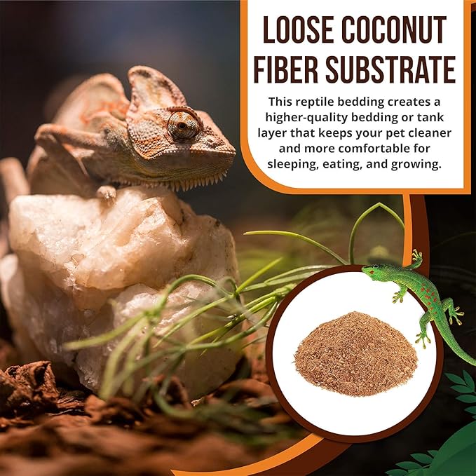 Loose Coconut Substrate Husk Fibers, 10.5 Quarts Bag, Clean Natural Terrarium Bedding for Reptiles, Amphibians, or Invertebrates, Waste, Liquid and Odor Absorbent