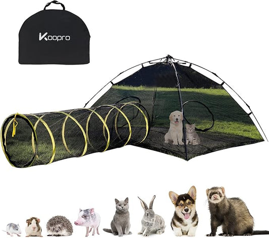 KOOPRO Outdoor Cat Enclosures Catio Cat Tunnel Cat Tent Cat House for Outside, Portable Cat Playhouse Pop Up Pet Playpen DIY in Multiple Ways for Indoor Cats and Small Animals with Carry Bag