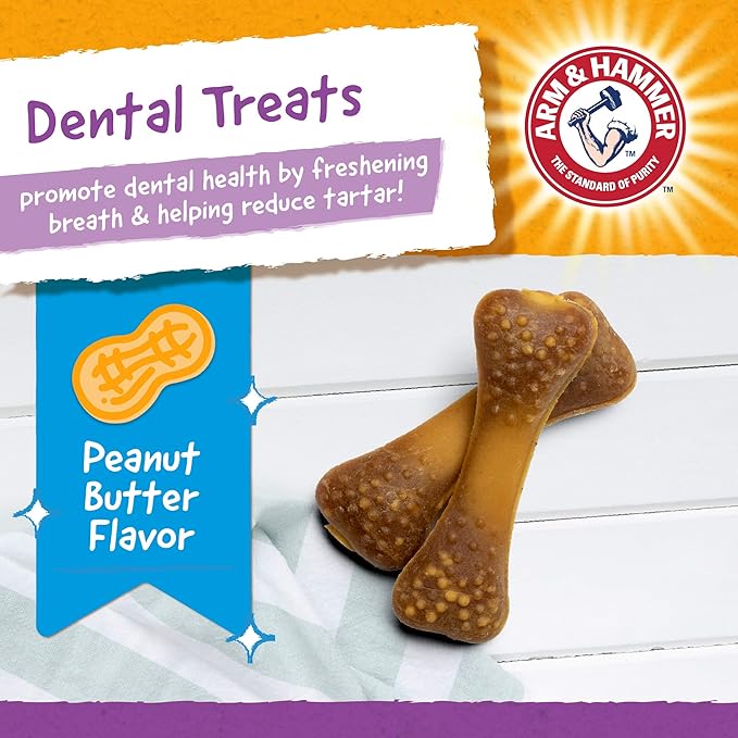 Arm & Hammer for Pets Nubbies Dental Treats for Dogs | Dental Chews Fight Bad Breath, Plaque & Tartar without Brushing | Peanut Butter Flavor, 20 Count - 24 Pack Dental Dog Chews