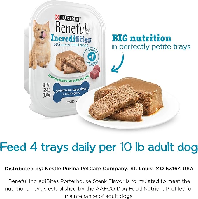 Beneful IncrediBites Pate Wet Dog Food for Small Dogs Porterhouse Steak Flavor in a Savory Gravy - 3.5 Ounce (Pack of 12)