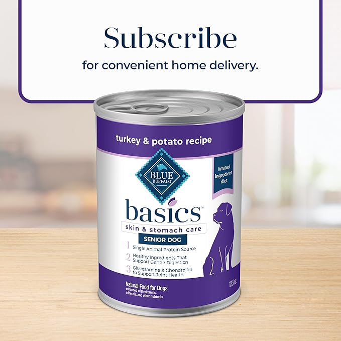 Blue Buffalo Basics Grain-Free Senior Wet Dog Food, Skin & Stomach Care, Limited Ingredient Diet, Turkey Recipe, 12.5-oz. Cans, 12 Count