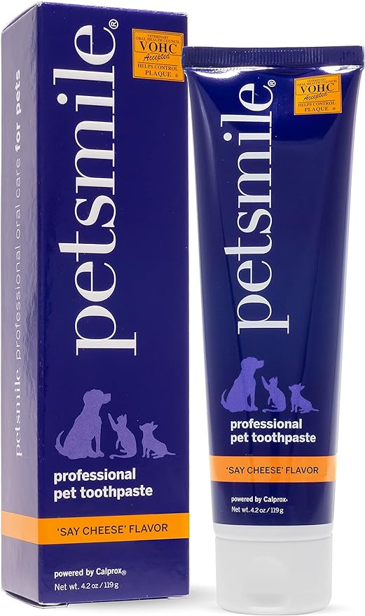 Petsmile Professional Pet Toothpaste - Cat & Dog Teeth Cleaning Supplies - Controls Plaque, Tartar, & Bad Breath - VOHC Accepted Toothpaste - Pet Dental Care Essentials (Say Cheese, 4.2 Oz)