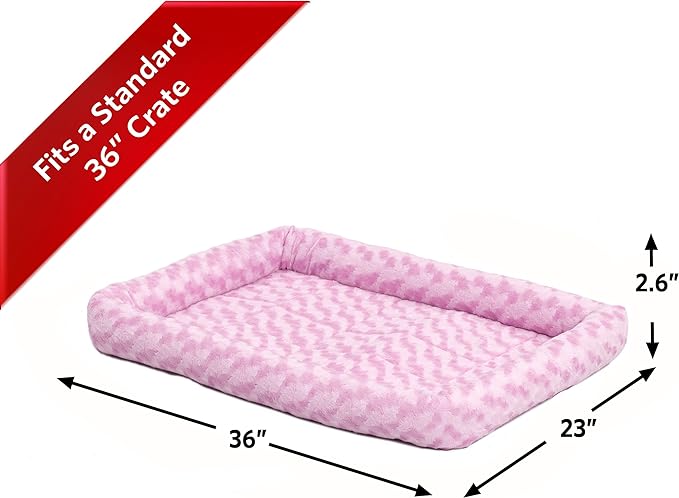 MidWest Homes for Pets Bolster Pet Bed for Dogs & Cats 36L-Inch Pink w/ Comfortable Bolster | Ideal for Medium / Large Dog Breeds & Fits a 36-Inch Dog Crate | Machine Wash & Dry | 1-Year Warranty