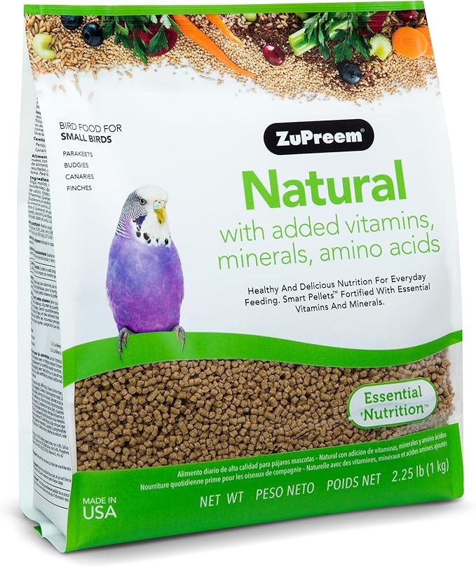 ZuPreem Natural Pellets Bird Food for Small Birds, 2.25 lb (Pack of 1) - Made in USA, Essential Nutrition for Parakeets, Budgies, Parrotlets