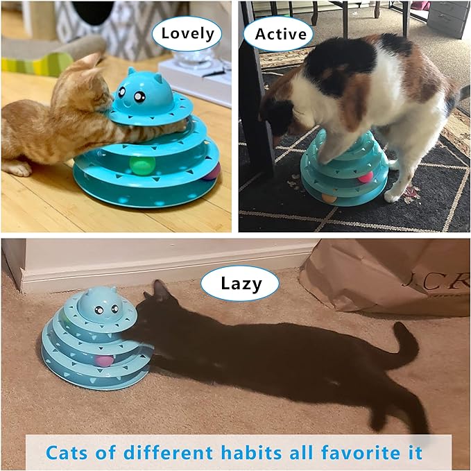 UPSKY Cat Toy Roller 3-Level Turntable Cat Toys Balls with Six Colorful Balls Interactive Kitten Fun Mental Physical Exercise Puzzle Kitten Toys