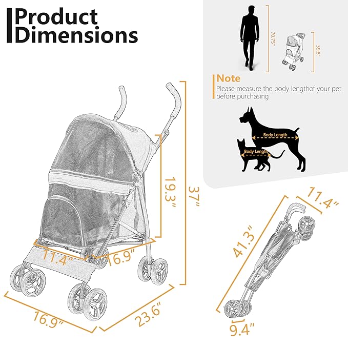 Umbrella shaped Lightweight 4 Wheel Dog Stroller for Medium Small Dogs, Portable Compact Pet Stroller with Breathable Mesh, Perfect for Travel,Jogging,up to 22lbs(Black)