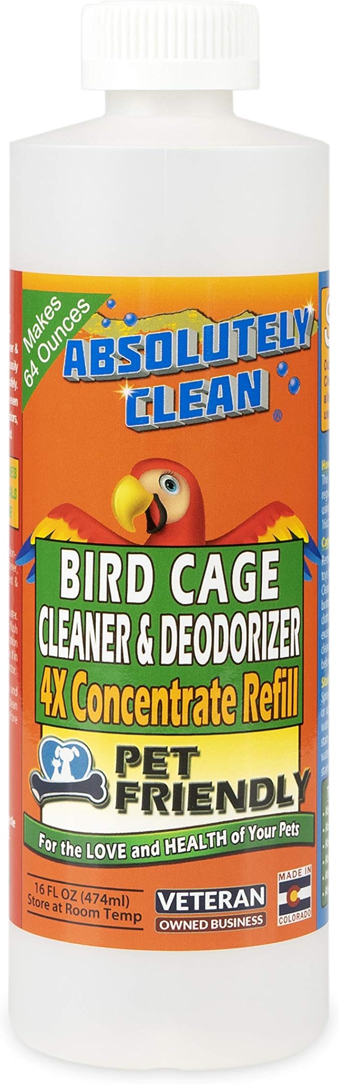 Amazing Bird Cage Cleaner and Deodorizer - Just Spray/Wipe - Safely & Easily Removes Bird Messes Quickly and Easily - Made in The US (4X Concentrate - 16oz)