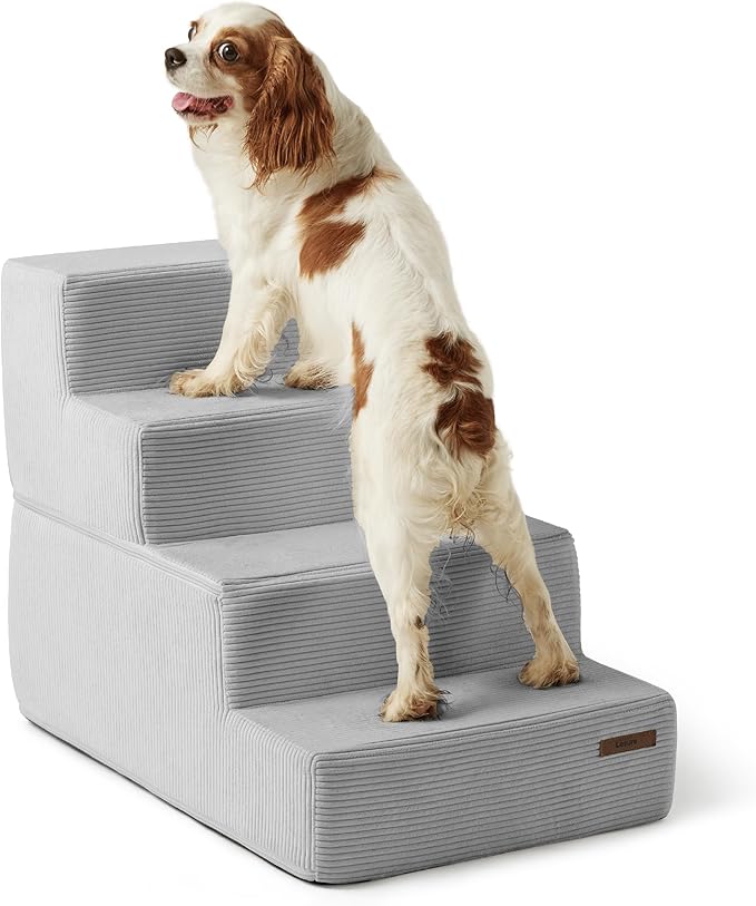 Lesure Dog Stairs for Small Dogs - Pet Stairs for Beds and Couch, Folding Pet Steps with CertiPUR-US Certified Foam for Cat and Doggy, Non-Slip Bottom Dog Steps, Glacier Gray, 4 Steps