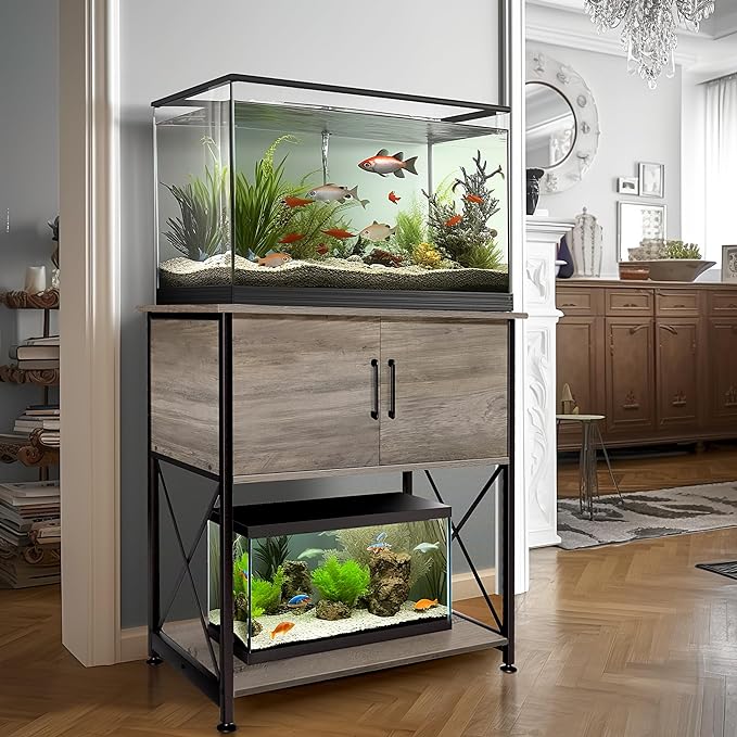 20-29 Gallon Aquarium Stand Metal Frame Fish Tank Stand with Cabinet Storage, for 20 Gallon Long Aquarium,30.7" L*16.5" W Tabletop,330LBS Capacity Grey PG01YGZ