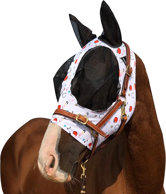 TGW RIDING Horse Fly Mask Super Comfort Horse Fly Mask Elasticity Fly Mask with Ears We Only Make Products That Horses Like (White, M)