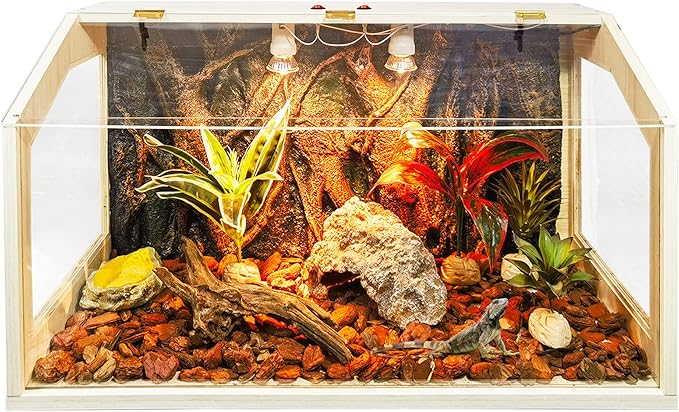 Reptile Terrarium, Lizard Tank Up to 68 Gallons, Bearded Dragon Tank with Roof Door, Snake Tank with Built-in Lamp Fixture and Switch (21 Gallon, 24" Long, Openable Acrylic Roof)