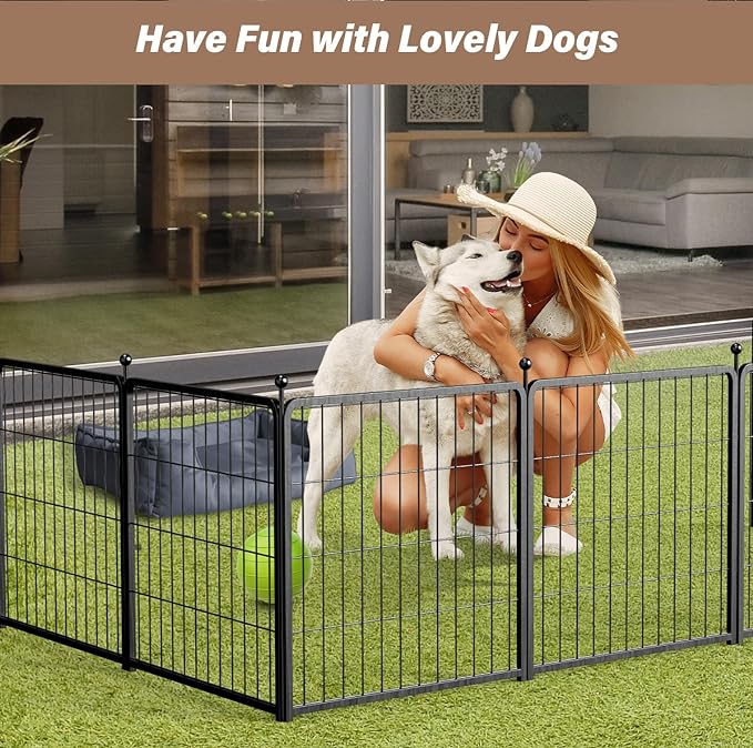 Simple Deluxe Dog Playpen Indoor Outdoor, 24" Height 8 Panels Fence with Anti-Rust Coating, Metal Heavy Portable Foldable Dog Pen for Small/Medium Dogs RV Camping, Black