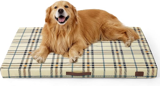 Bedsure Extra Large Patterned Dog Bed for Large Dogs, Outdoor Waterproof Orthopedic Egg Foam Dog Bed Comfort Pet Mats for Crate with Removable Washable Cover(44"x32", Cream)