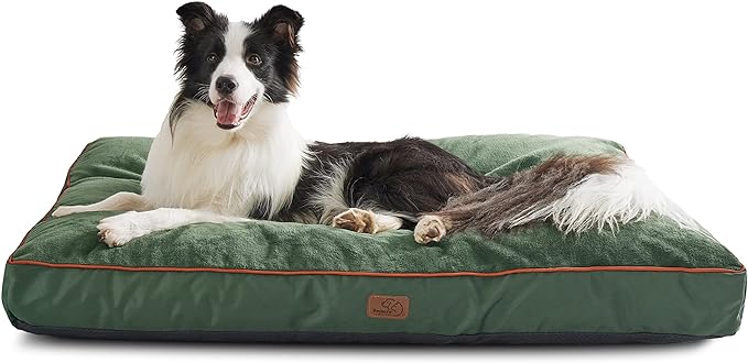 Bedsure Waterproof Dog Beds for Extra Large Dogs - 4 inch Thick Up to 100lbs XL Dog Bed with Removable Washable Cover, Pet Bed Mat Pillows, Dark Green